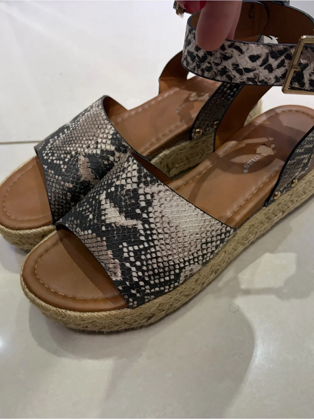 Women's Snake-Print Espadrille Platform Sandals - Black/Tan